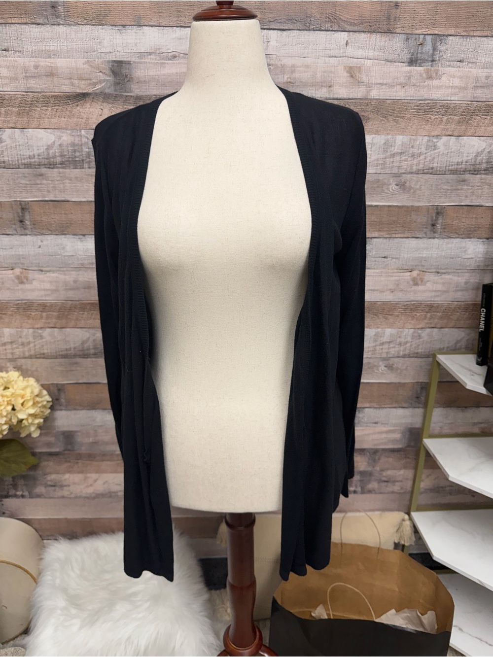 Elle Brand Black Sheer Back Cardigan Medium